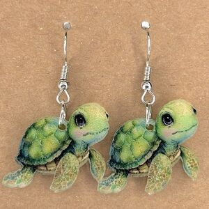 Sea Turtle Design Dangle Earrings Cute Style Acrylic